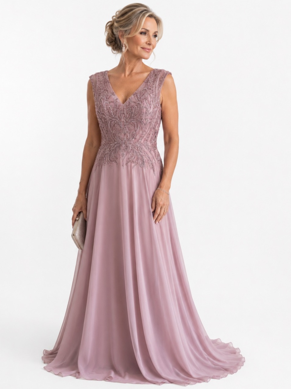 MGNY Morilee 72521 Blush Beaded Sequin Chiffon Formal Evening Gown Size 12 NEW